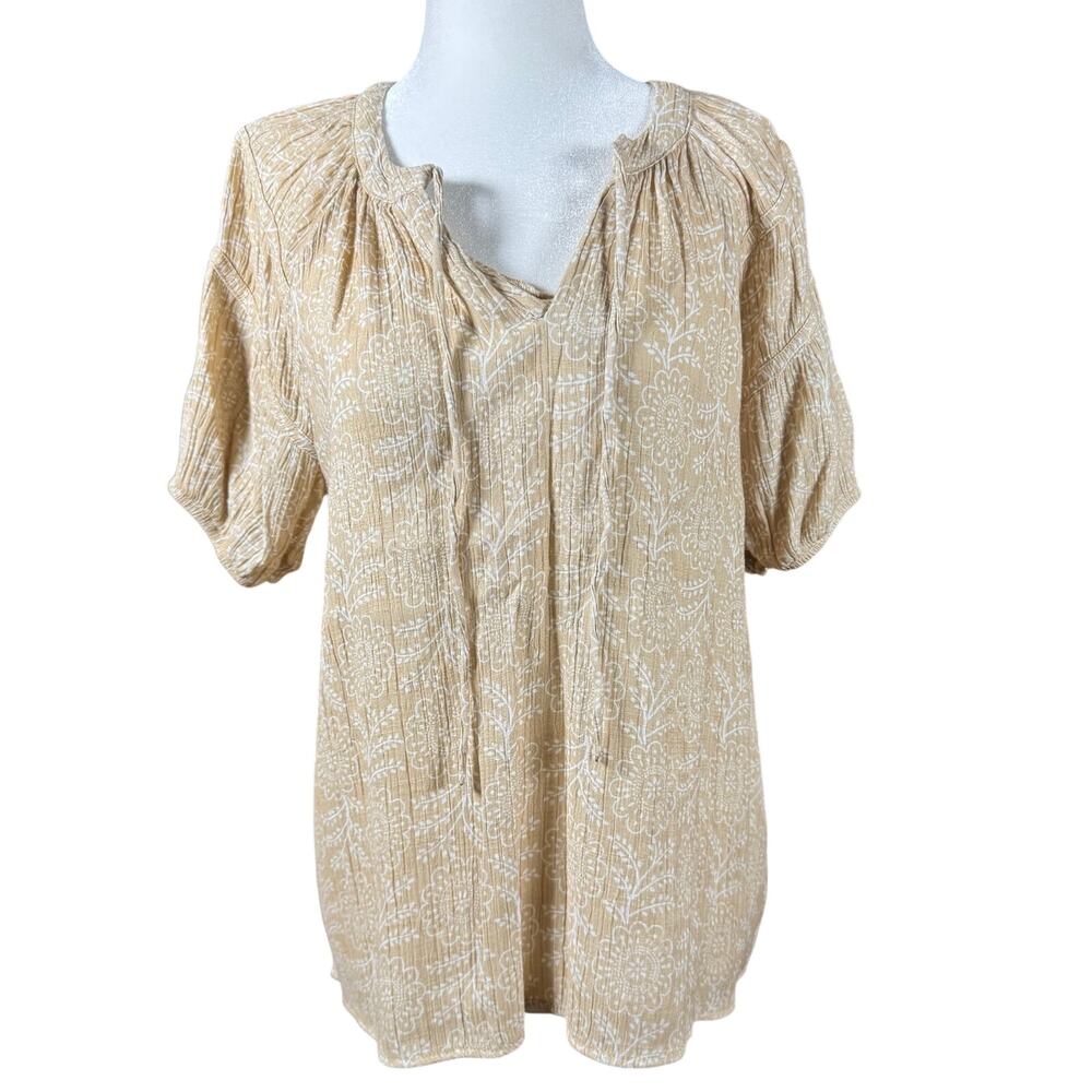 Wonderly Beige Boho Floral Peasant Blouse Size Small